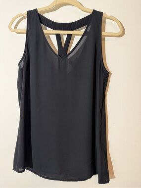 Banana Republic Black V-Neck Sleeveless Tank with Back Strap Detail